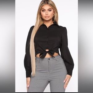 Fashion Nova Your Own Boss Tie Front Shirt - Black/XL